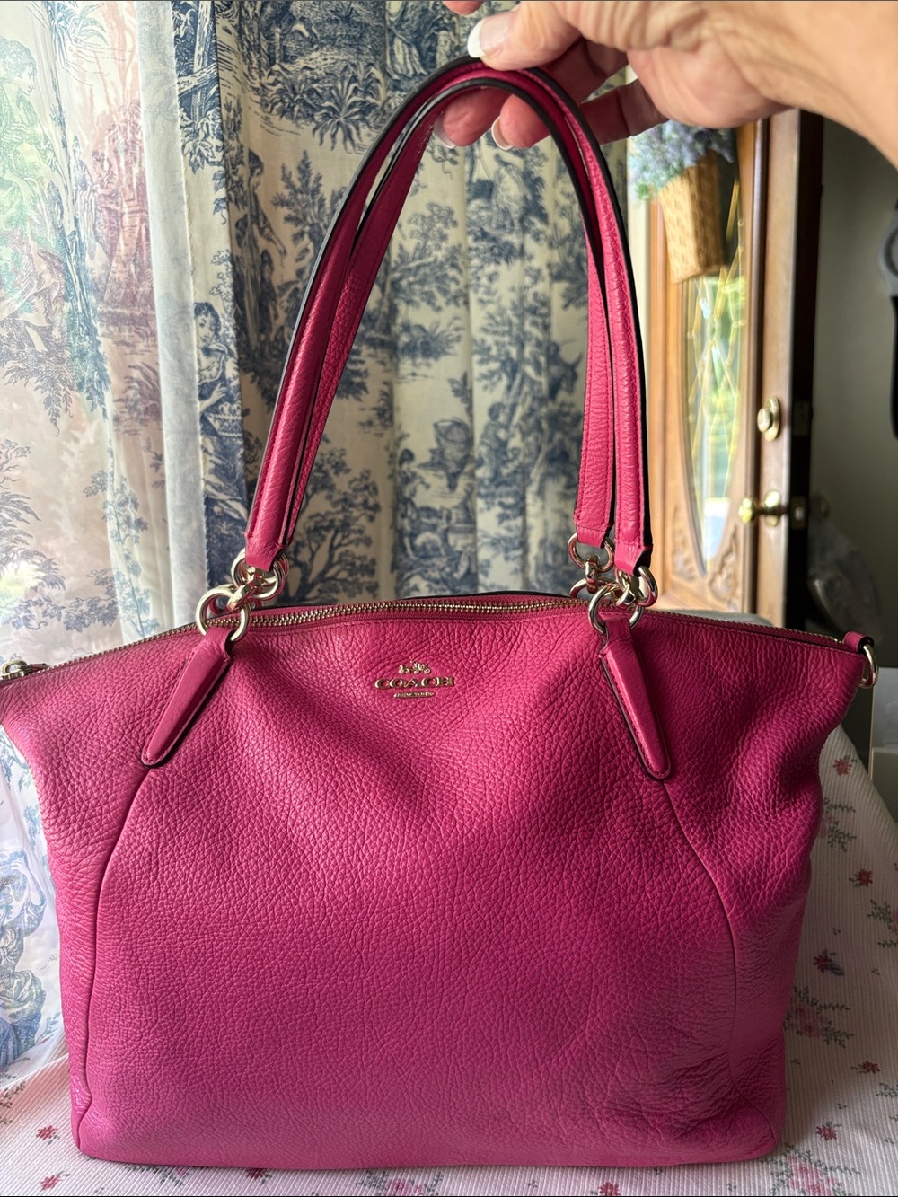 Coach Fuchsia Pebbled Leather Shoulder Tote